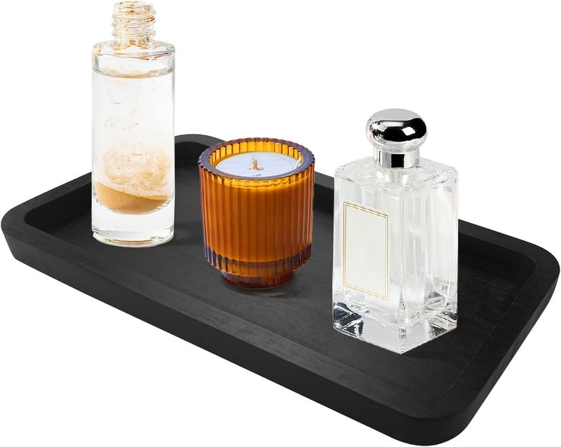 Bayting Bamboo Vanity Bathroom Tray for Counter, Bamboo Tray for Bathroom, Toilet Tank, Perfume 11.8L x 5.9W x 0.8H inch (Black) - Image 1